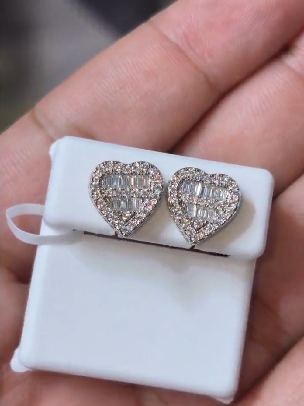 Heart Moissanite Stud Earrings,baguette and Round Moissanite Stone,1.36 CT 11 mm